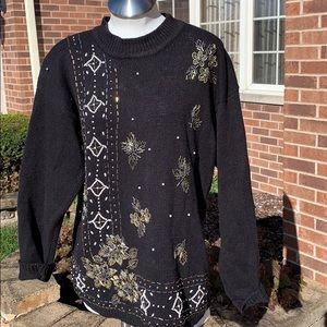 Vintage Bentley black gold sequin festive pearl sweater medium